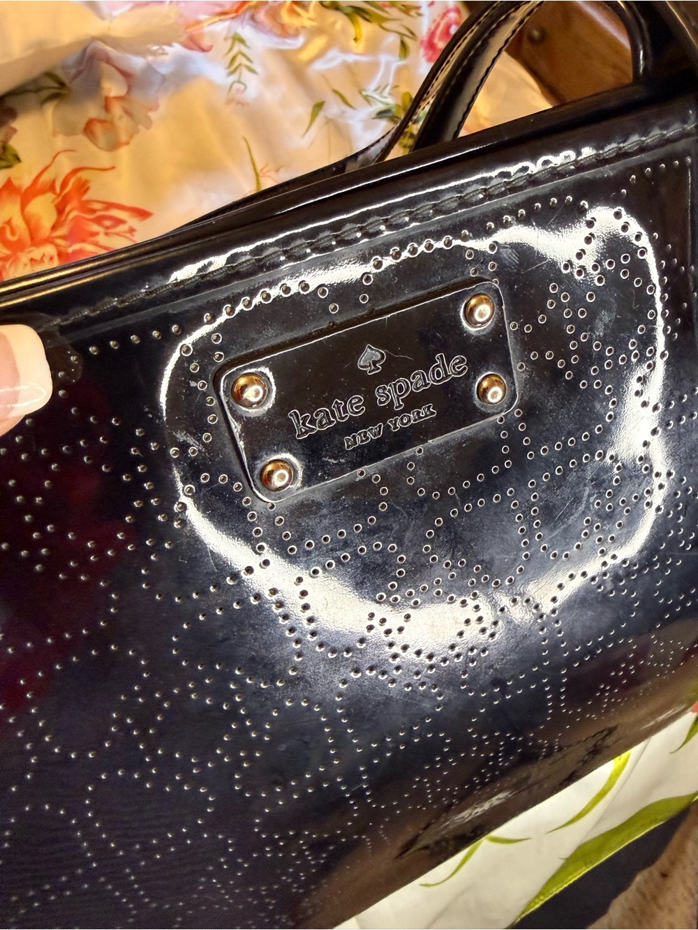 Kate Spade New York Perforated Patent Leather Tote Bag – Black - Picture 12 of 16